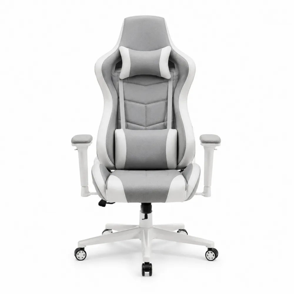 Sedia gaming in poliestere grigio e bianco con schienale regolabile