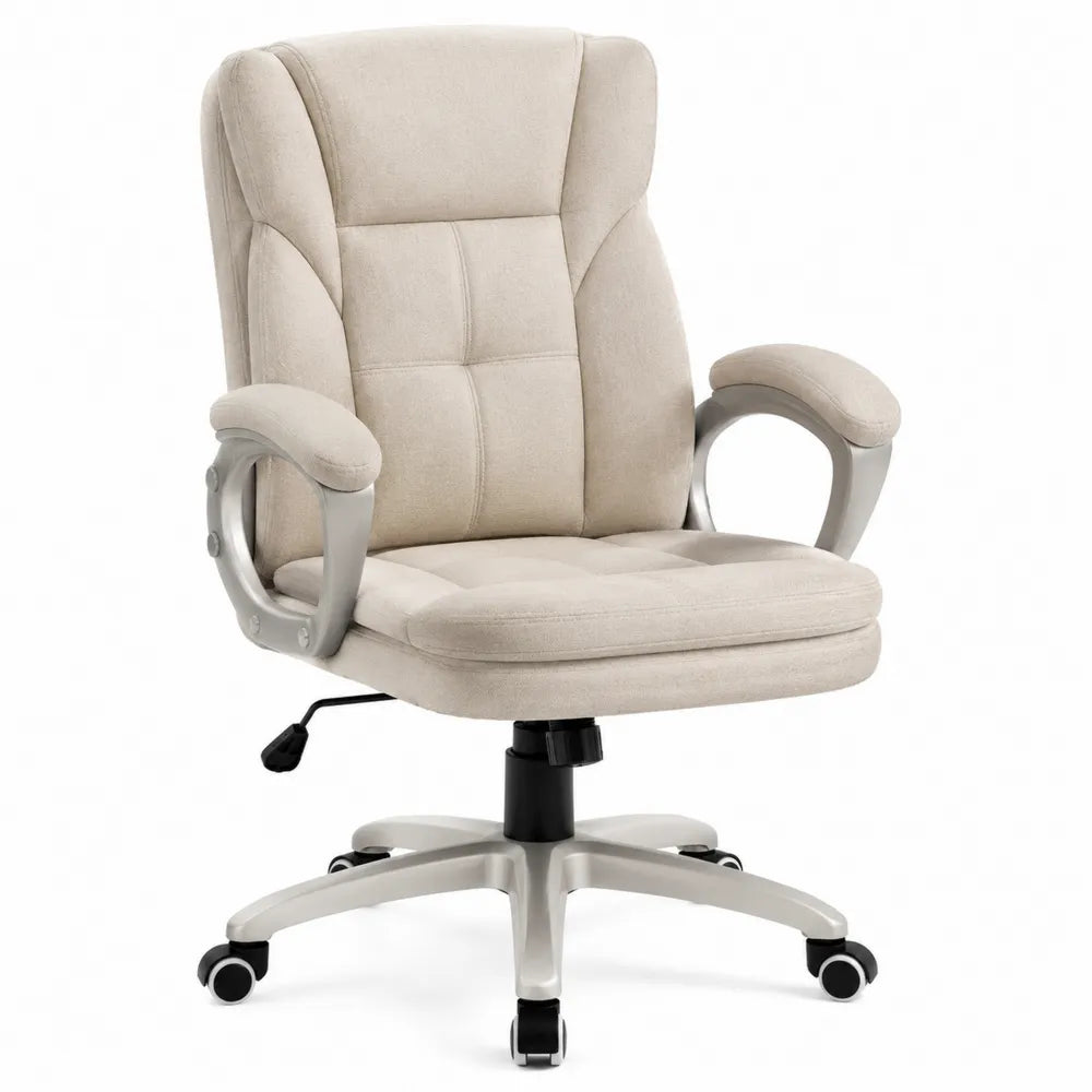 Sedia da ufficio in tessuto beige con base girevole