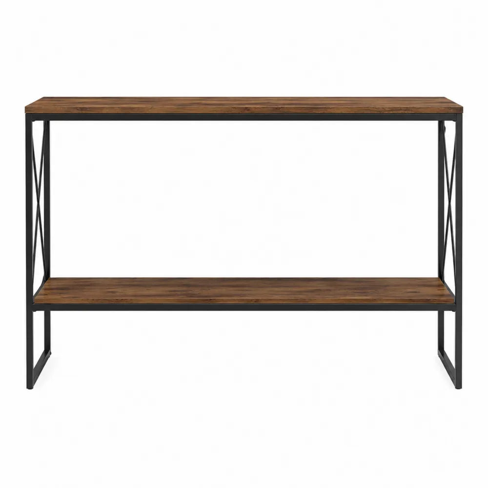 Consolle in legno e metallo con due ripiani, 120x30x80 cm