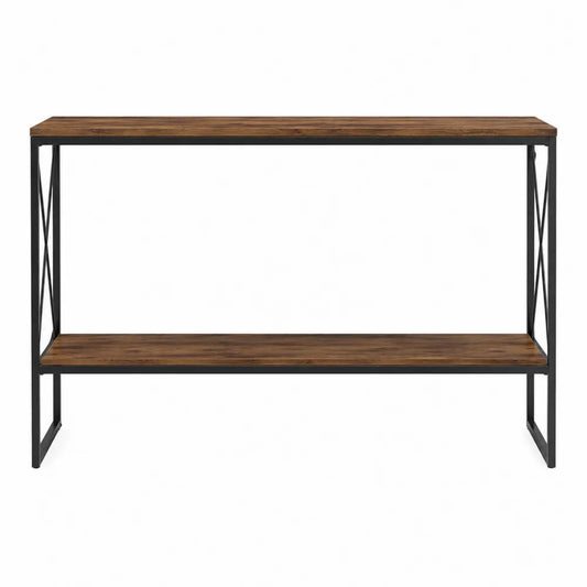 Consolle in legno e metallo con due ripiani, 120x30x80 cm