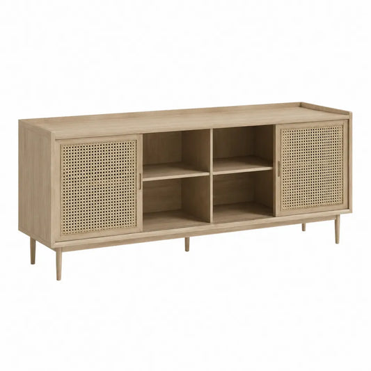 Credenza in Legno chiaro con Ante in Rattan