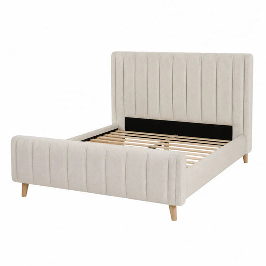Letto matrimoniale in legno e tessuto crema 180x200 cm