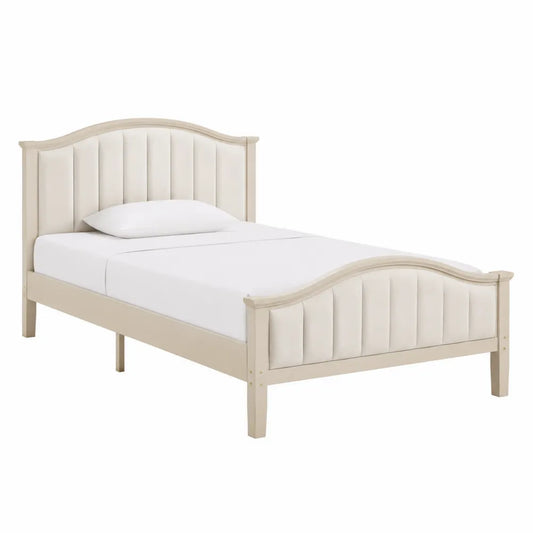 Letto singolo legno e tessuto beige 200x100 cm