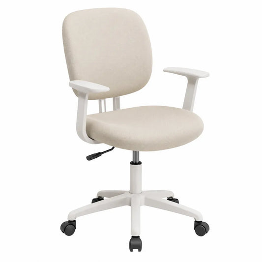 Sedia da ufficio in tessuto beige con braccioli