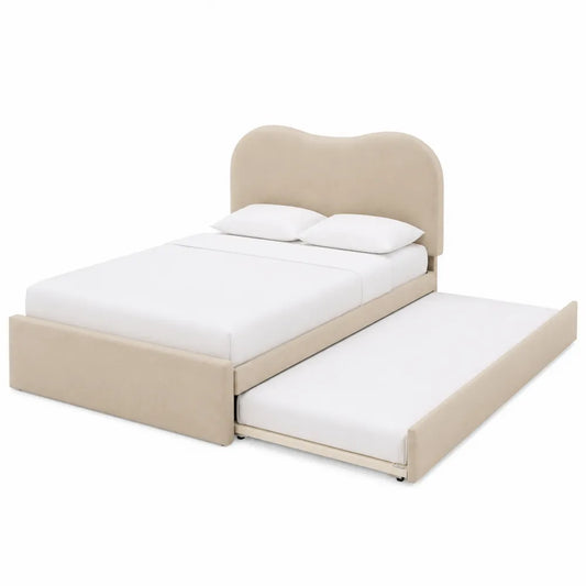 Letto Matrimoniale con Letto Estraibile in Tessuto Beige 160x200 cm